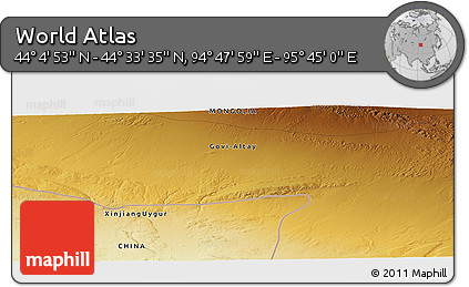 Physical Panoramic Map of the Area around 44° 19' 14" N, 95° 16' 30" E