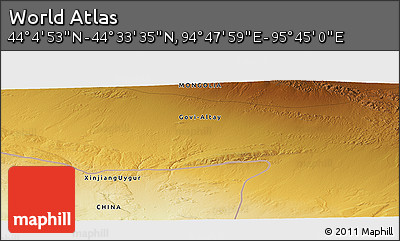 Physical Panoramic Map of the Area around 44° 19' 14" N, 95° 16' 30" E