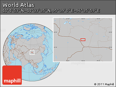 Gray Location Map of the Area around 44° 19' 14" N, 96° 7' 30" E