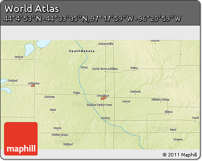Physical 3D Map of the Area around 44° 19' 14" N, 96° 49' 29" W
