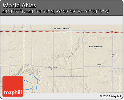 Shaded Relief 3D Map of the Area around 44° 19' 14" N, 99° 22' 30" W