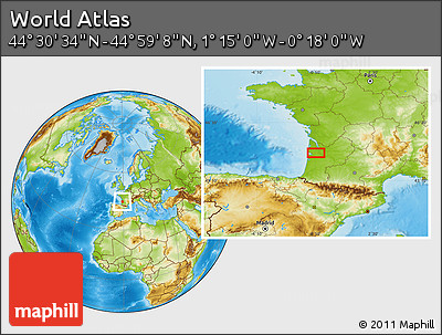 Physical Location Map of the Area around 44° 44' 51" N, 0° 46' 30" W