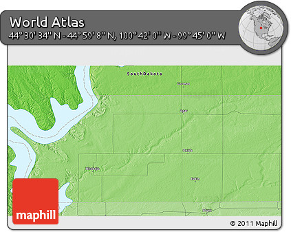Political 3D Map of the Area around 44° 44' 51" N, 100° 13' 29" W