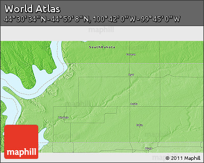 Political 3D Map of the Area around 44° 44' 51" N, 100° 13' 29" W