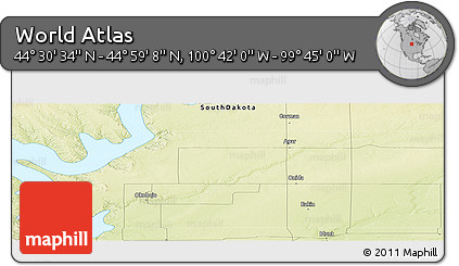 Physical Panoramic Map of the Area around 44° 44' 51" N, 100° 13' 29" W