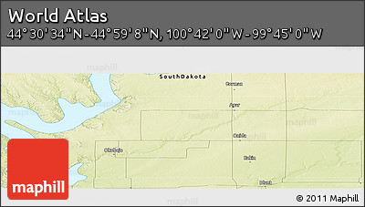 Physical Panoramic Map of the Area around 44° 44' 51" N, 100° 13' 29" W