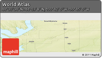 Physical Panoramic Map of the Area around 44° 44' 51" N, 100° 13' 29" W