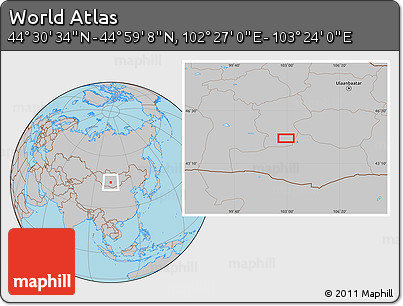 Gray Location Map of the Area around 44° 44' 51" N, 102° 55' 30" E