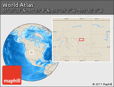Shaded Relief Location Map of the Area around 44° 44' 51" N, 106° 10' 30" W