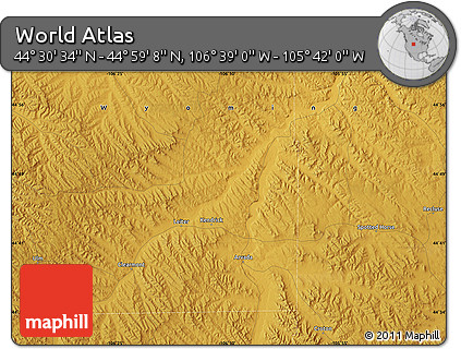 Physical Map of the Area around 44° 44' 51" N, 106° 10' 30" W