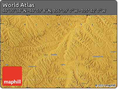 Physical Map of the Area around 44° 44' 51" N, 106° 10' 30" W