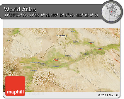 Satellite 3D Map of the Area around 44° 44' 51" N, 108° 43' 29" W