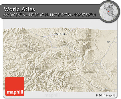 Shaded Relief 3D Map of the Area around 44° 44' 51" N, 109° 34' 29" W