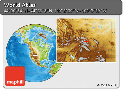 Physical Location Map of the Area around 44° 44' 51" N, 109° 34' 29" W