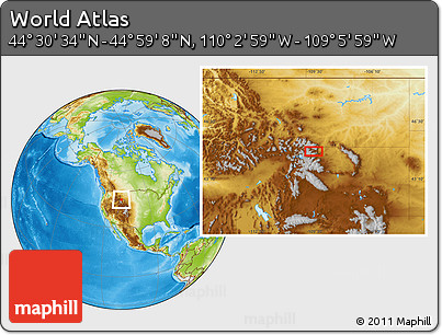 Physical Location Map of the Area around 44° 44' 51" N, 109° 34' 29" W