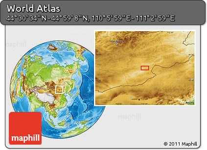 Physical Location Map of the Area around 44° 44' 51" N, 110° 34' 29" E