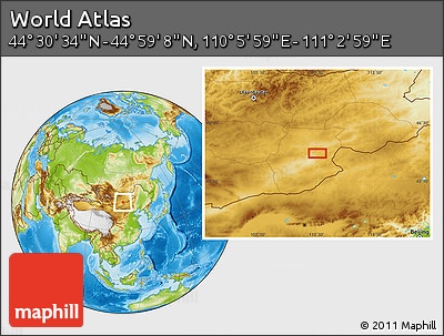Physical Location Map of the Area around 44° 44' 51" N, 110° 34' 29" E