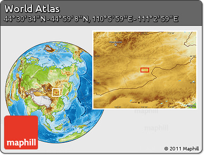 Physical Location Map of the Area around 44° 44' 51" N, 110° 34' 29" E