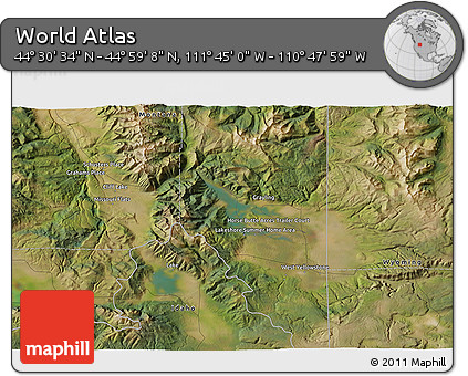 Satellite 3D Map of the Area around 44° 44' 51" N, 111° 16' 30" W