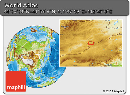 Physical Location Map of the Area around 44° 44' 51" N, 112° 16' 30" E