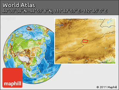 Physical Location Map of the Area around 44° 44' 51" N, 112° 16' 30" E