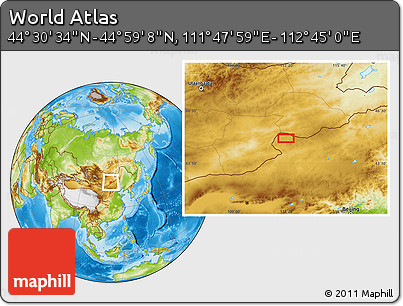 Physical Location Map of the Area around 44° 44' 51" N, 112° 16' 30" E