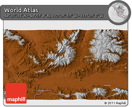 Physical 3D Map of the Area around 44° 44' 51" N, 112° 7' 30" W