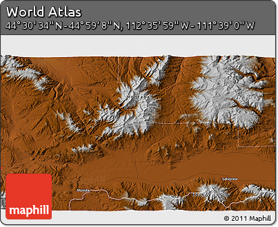 Physical 3D Map of the Area around 44° 44' 51" N, 112° 7' 30" W