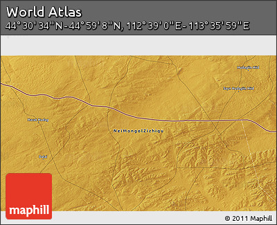 Physical 3D Map of the Area around 44° 44' 51" N, 113° 7' 30" E