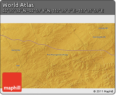 Physical 3D Map of the Area around 44° 44' 51" N, 113° 7' 30" E