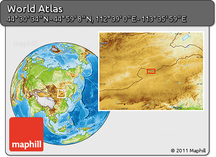 Physical Location Map of the Area around 44° 44' 51" N, 113° 7' 30" E