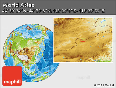 Physical Location Map of the Area around 44° 44' 51" N, 113° 7' 30" E