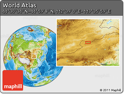 Physical Location Map of the Area around 44° 44' 51" N, 113° 7' 30" E