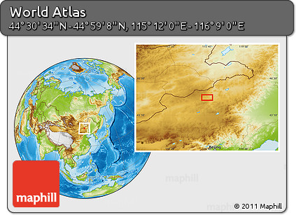Physical Location Map of the Area around 44° 44' 51" N, 115° 40' 30" E