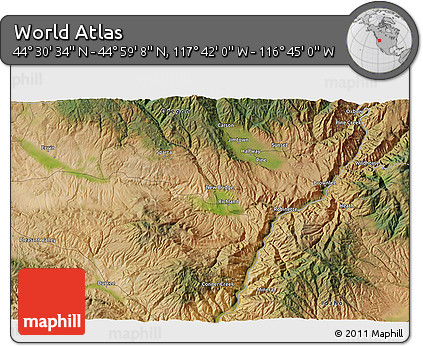Satellite 3D Map of the Area around 44° 44' 51" N, 117° 13' 29" W