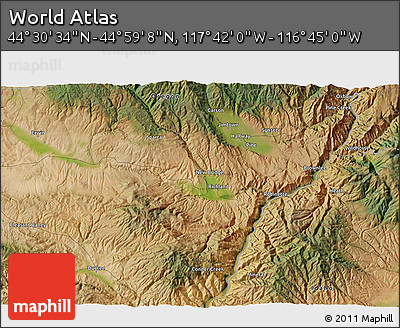 Satellite 3D Map of the Area around 44° 44' 51" N, 117° 13' 29" W