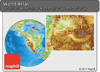 Physical Location Map of the Area around 44° 44' 51" N, 117° 13' 29" W
