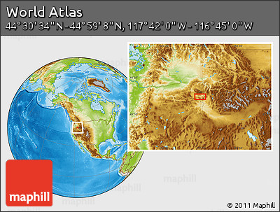 Physical Location Map of the Area around 44° 44' 51" N, 117° 13' 29" W
