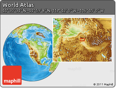 Physical Location Map of the Area around 44° 44' 51" N, 117° 13' 29" W