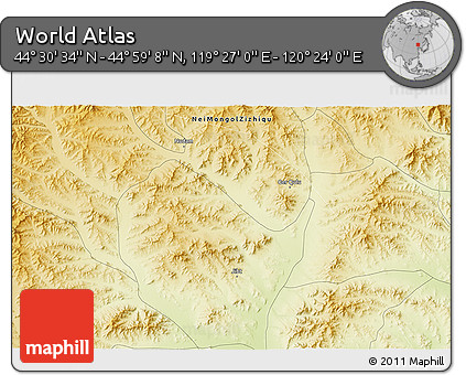 Physical 3D Map of the Area around 44° 44' 51" N, 119° 55' 30" E