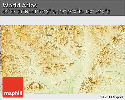Physical 3D Map of the Area around 44° 44' 51" N, 119° 55' 30" E