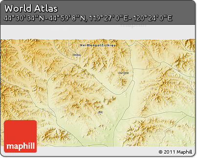 Physical 3D Map of the Area around 44° 44' 51" N, 119° 55' 30" E
