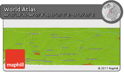 Physical Panoramic Map of the Area around 44° 44' 51" N, 11° 7' 30" E