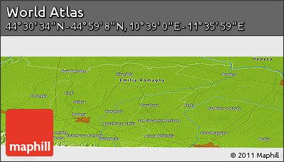 Physical Panoramic Map of the Area around 44° 44' 51" N, 11° 7' 30" E