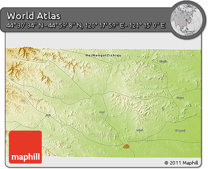 Physical 3D Map of the Area around 44° 44' 51" N, 120° 46' 30" E