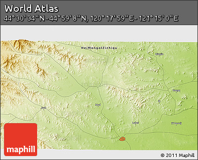 Physical 3D Map of the Area around 44° 44' 51" N, 120° 46' 30" E