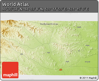 Physical 3D Map of the Area around 44° 44' 51" N, 120° 46' 30" E