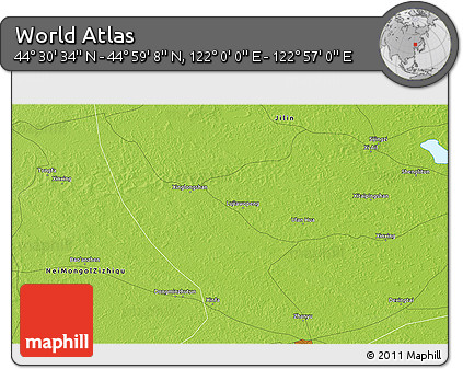 Physical 3D Map of the Area around 44° 44' 51" N, 122° 28' 29" E