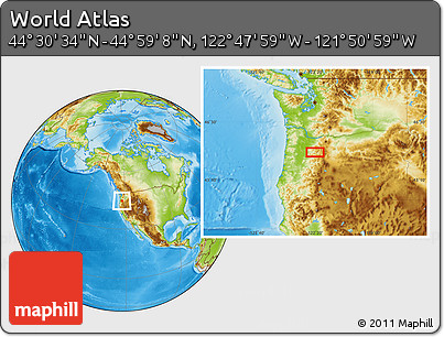 Physical Location Map of the Area around 44° 44' 51" N, 122° 19' 29" W