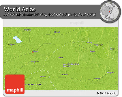 Physical 3D Map of the Area around 44° 44' 51" N, 123° 19' 29" E